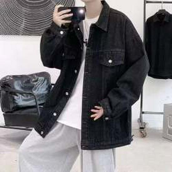 Men's Loose-Fit Denim Jacket: Casual and Trendy Korean Style with Splicing Design for Spring and Autumn