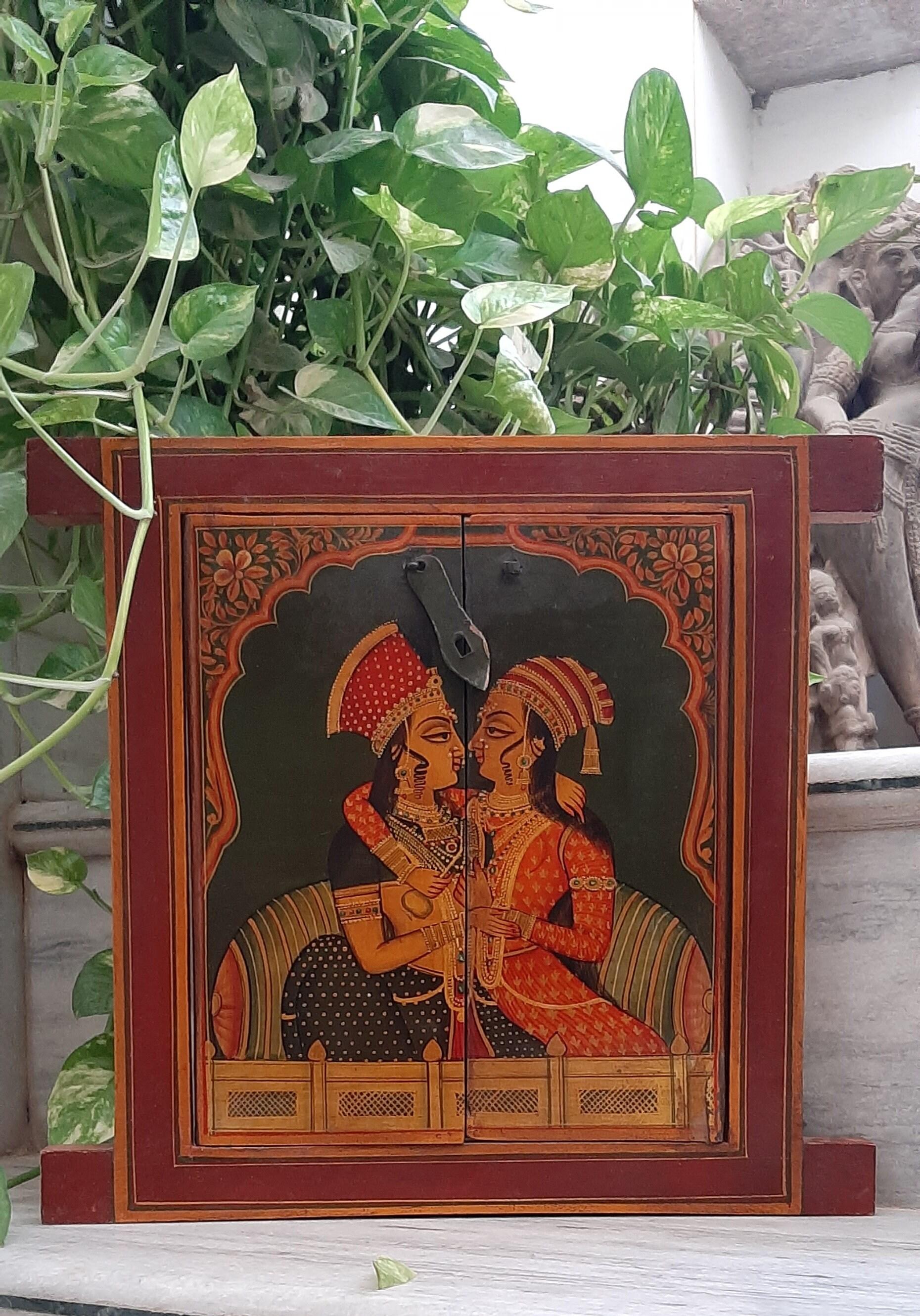 Hand Painted Indian Jharokha: Vintage Wooden Window Frame Wall Decor разноцветный