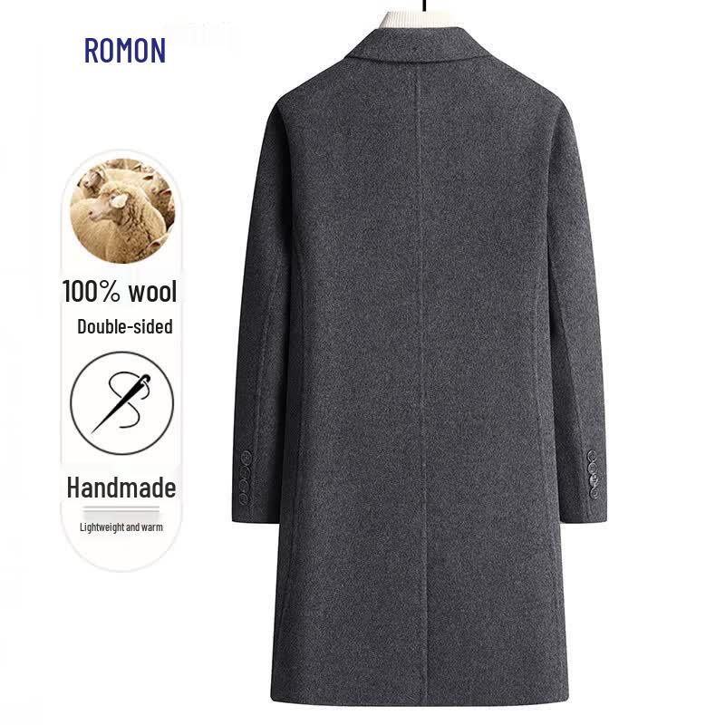Luomeng Men's 100% Wool Double-Sided Mid-Length Overcoat