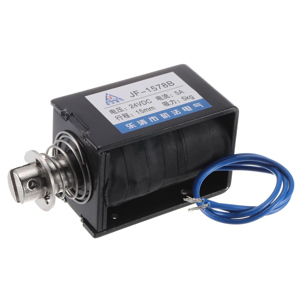 Uxcell DC 24V 5A Solenoid Electromagnet Type 50N 15mm Stroke Solenoid Actuator Open Frame Linear Motion Magnet Solenoid Push-Pull JF-1578B