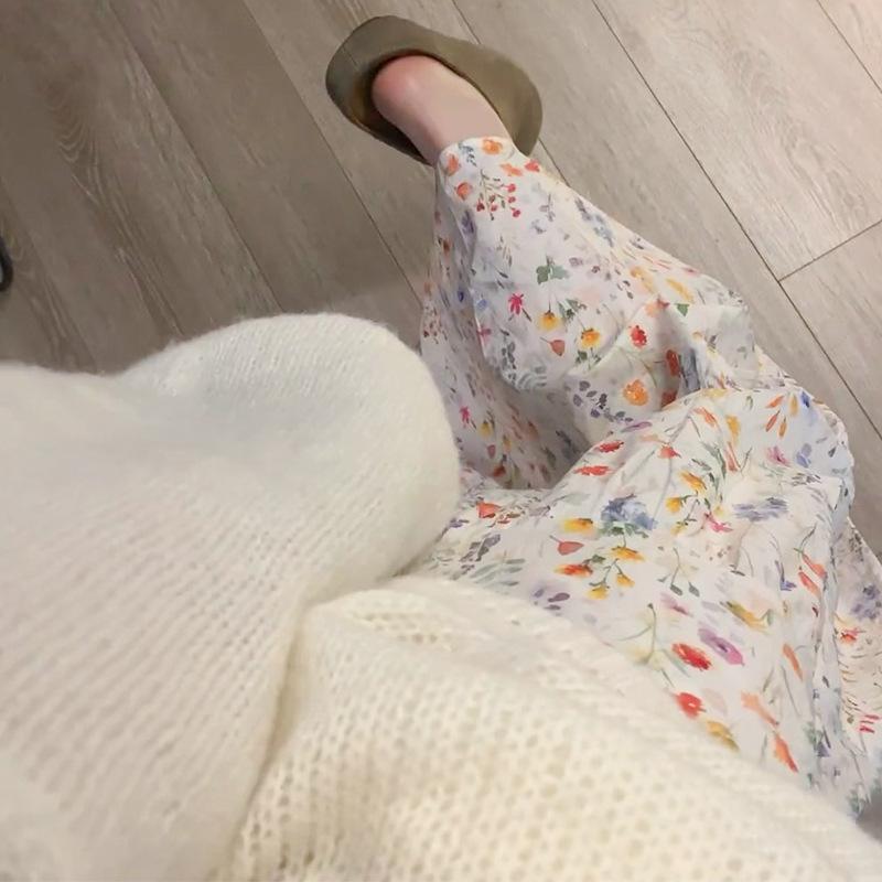 

Белая юбка с цветочным принтом для женщин, летняя, новый дизайн, с высокой талией и облегающая бедра, А-силуэта, пышная юбка-торт L белый