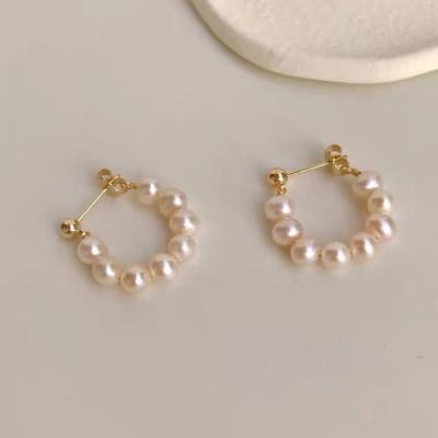 French Retro Natural Freshwater Pearl Earrings Feel Cold Wind Temperament Earrings S925 Silver Needle Earrings