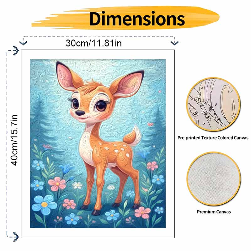 Disney Cute Fawn Forest Flowers Digital Oil Painting Art Kit Hand Painted Home Decor