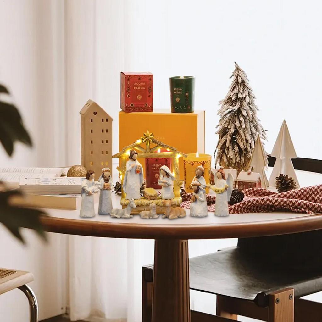 Christmas Nativity Jesus Nativity Set Holy Family Statue 12 Pieces Figurines Christmas Decorations For Indoor Fireplace Table