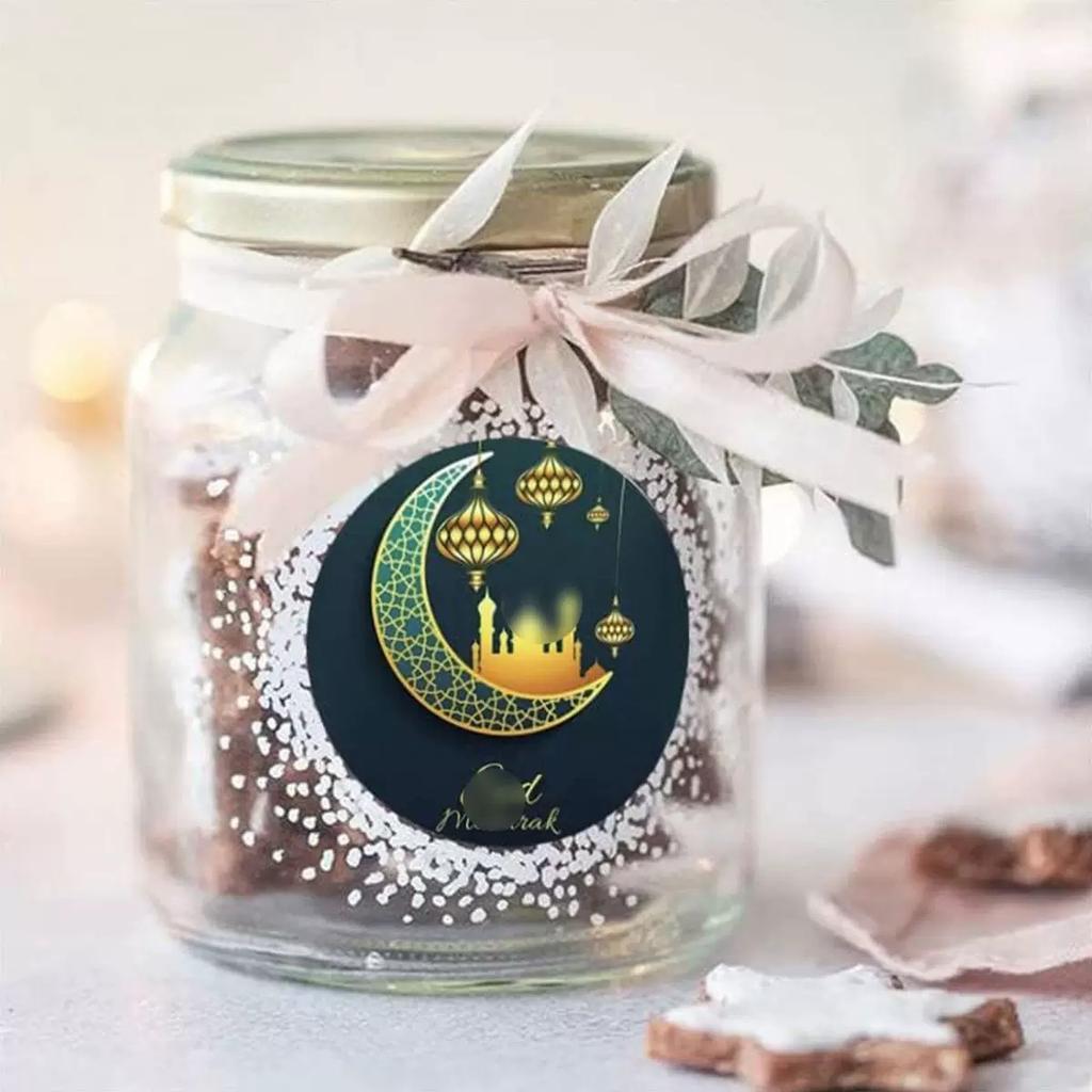MorSun 63PCS Gold Foil Eid Mubarak Adhesive Stickers 1.5 Inches Ramadan Kareem Waterproof Al-fitr Perforated Sheet Gift Tag