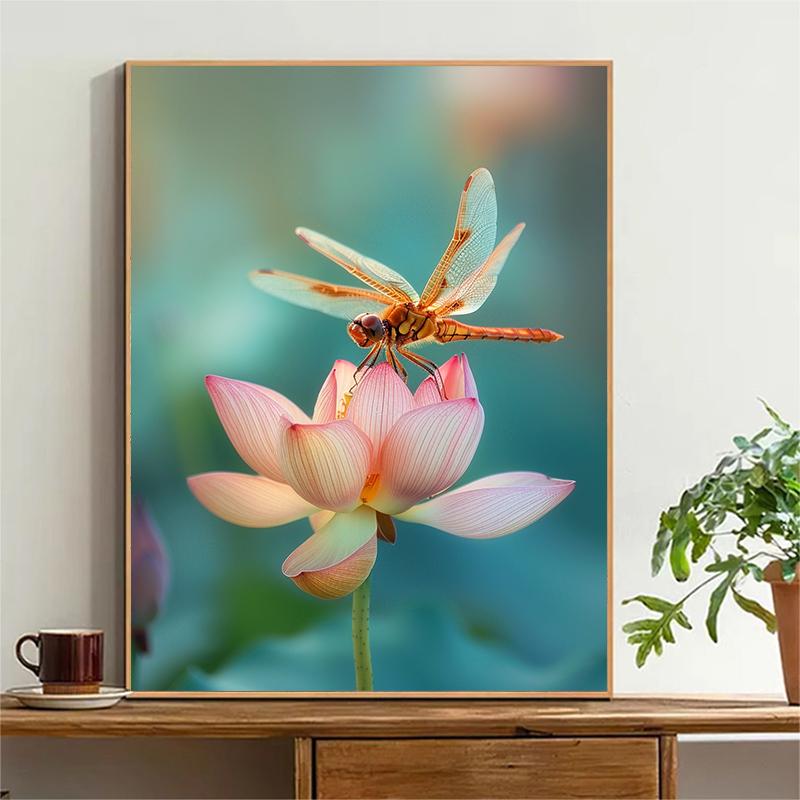 5D DIY Diamantmalerei Kreuzstich Lotus und Libelle Diamantstickerei Blumen Mosaik Vollbohrer Heimdekoration Handwerk