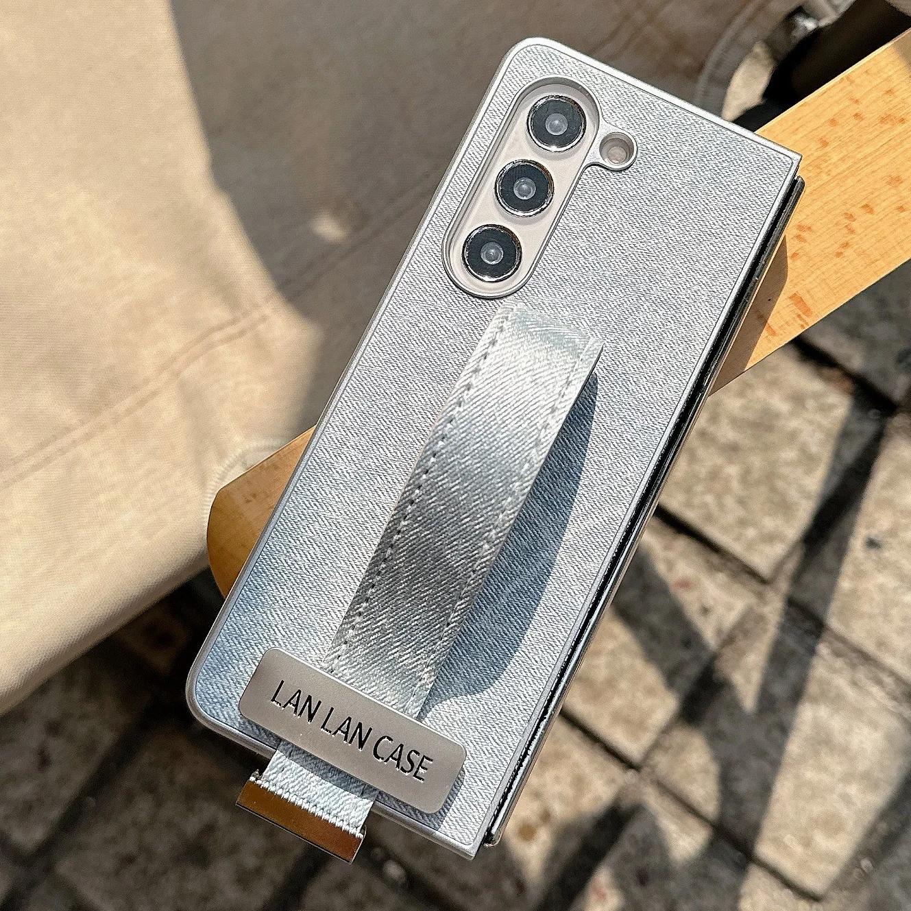 

Роскошный чехол-браслет для телефона Samsung Galaxy Z Fold 7 6 5 4 3, полностью блестящий чехол-подставка, блестящая противоударная защитная крышка Galaxy Z Fold7 бежевый