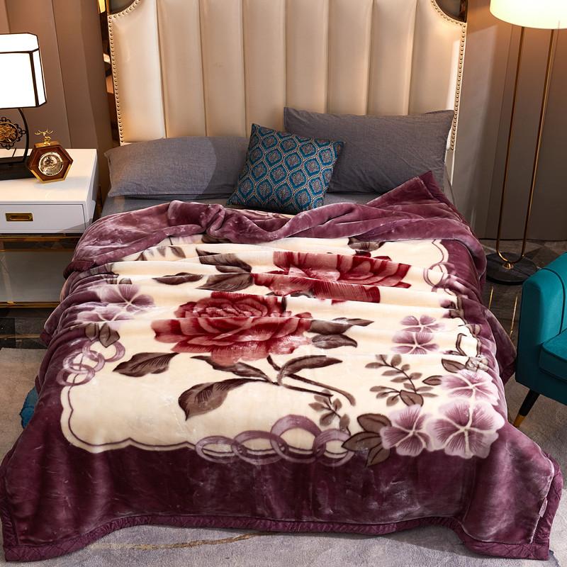 Fleece Blanket Plush Blanket King Size Heavy Mink Blanket Silky Soft and Warm 2 Ply AB Printed Raschel Bed Blanket Rose/Peony