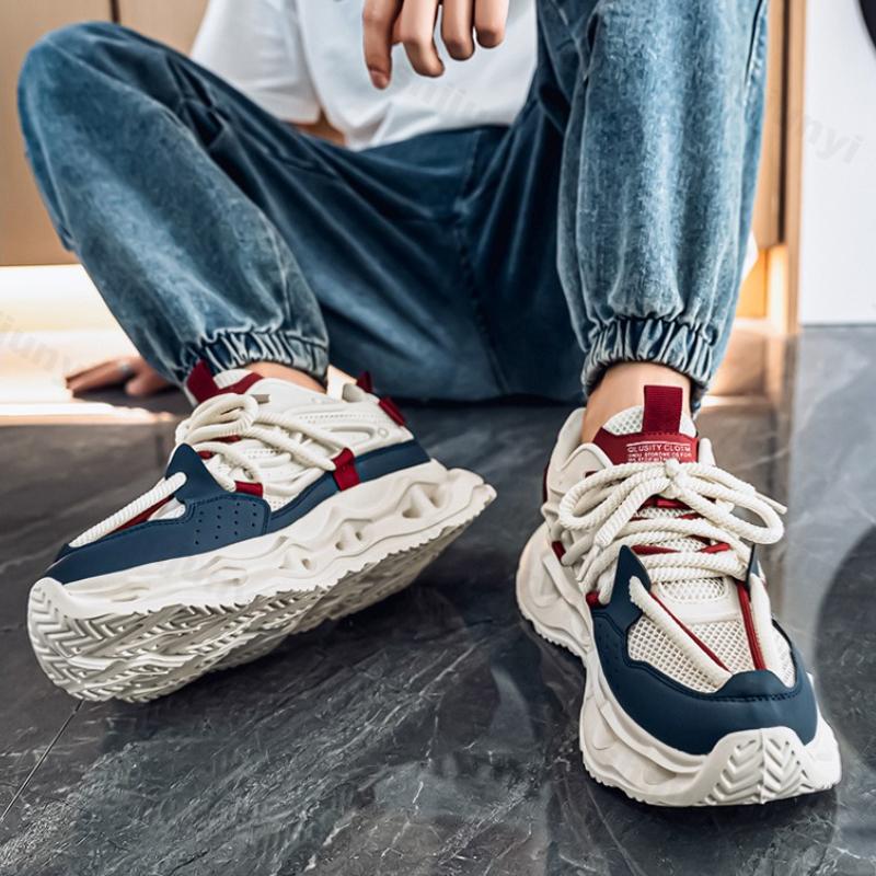 Fashion Men Sneakers 2025 Spring Autumn New Mesh Breathable Outdoor Non Slip Running Shoes Fashion Height Increase Lace Up Casual Shoes