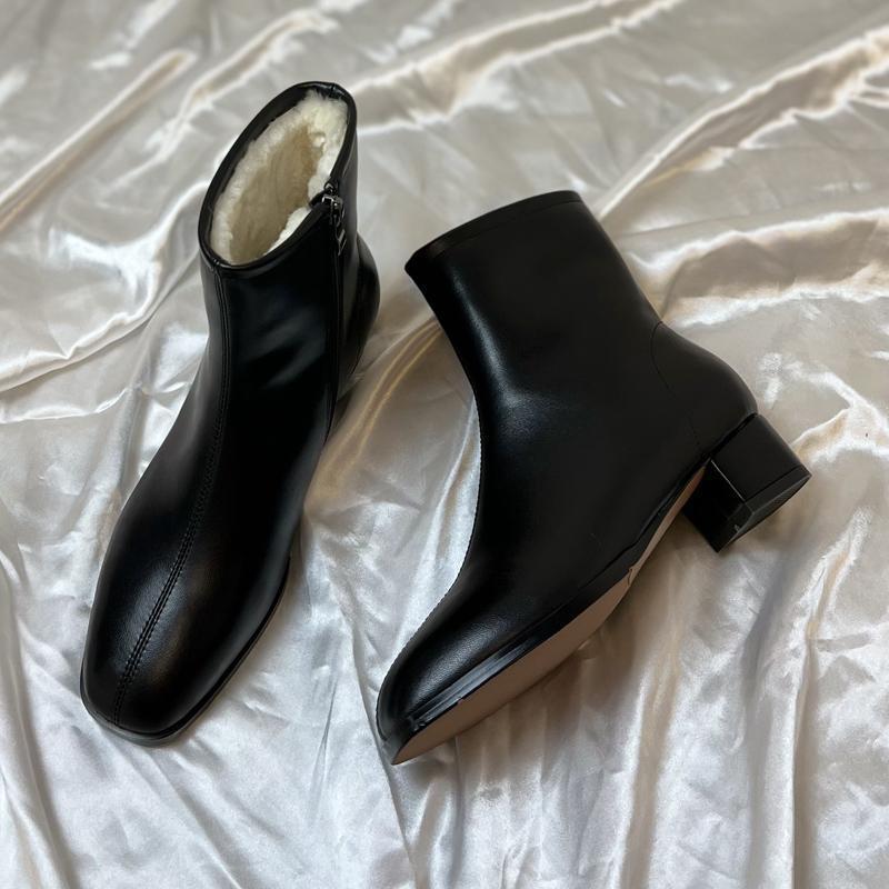 

Водонепроникні Теплі Зимові Чоботи Жіночі 2025 Нові Зимові Британський Стиль Модні М яка Шкіра Бічна Блискавка Вовняні Чоботи До Щиколотки Взуття на Високих Підборах 40