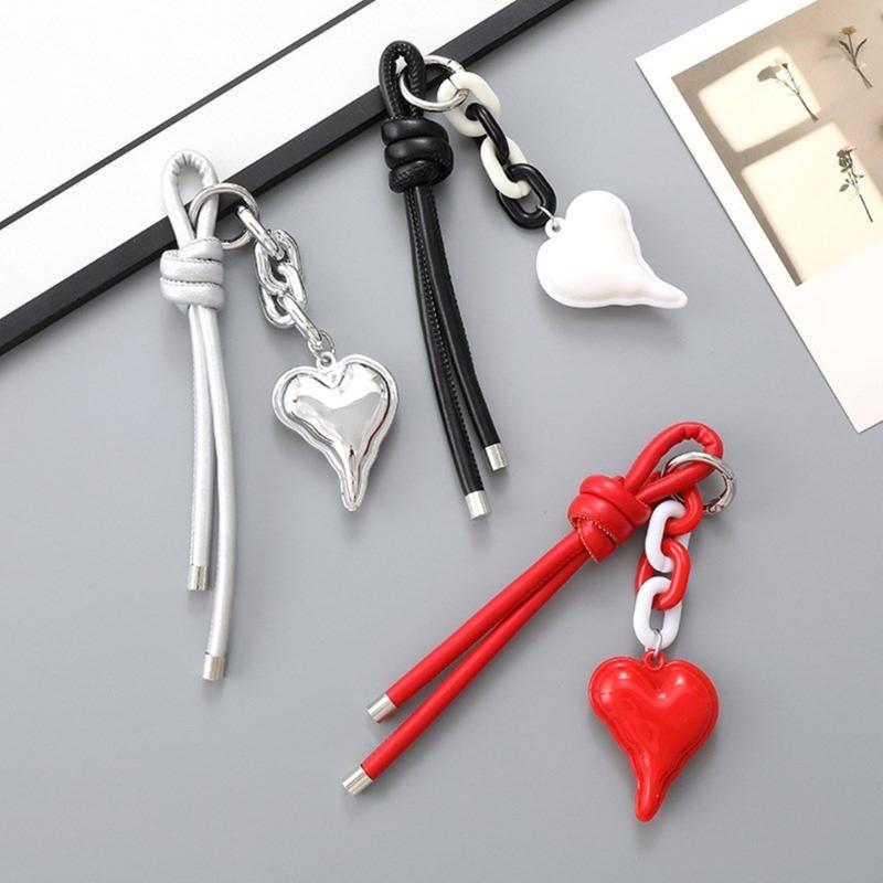 Cute Bag Charm Pendant Keyring Love Heart Braided Rope Keychain Bag Charm for Backpack Purse Handbag Decorations
