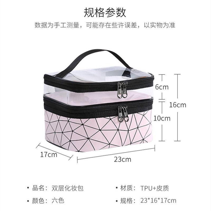 Double-layer cosmetic bag, large capacity and multi-function, multi-layer women's portable travel makeup and skin care product storage, toilet bag.