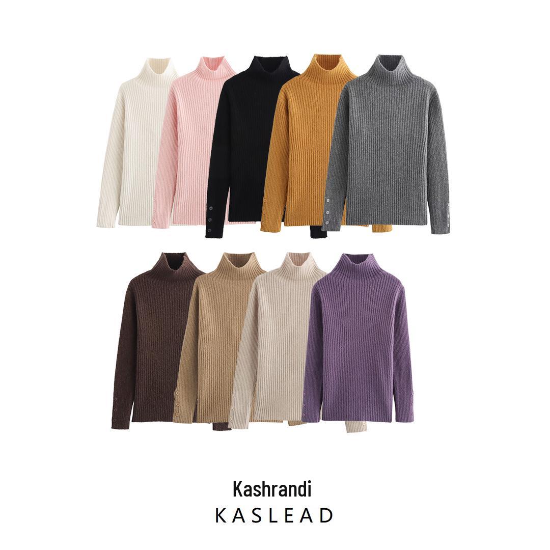 

2024 Fall Women s Multi-Color Ribbed High Neck Pullover Sweater One Size