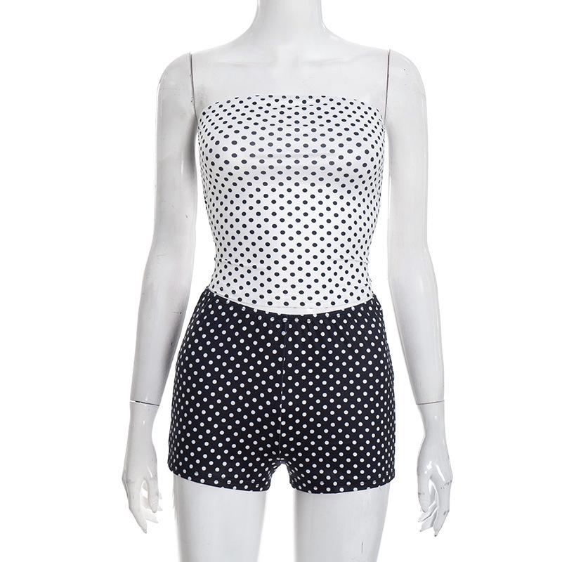 Polka Dot Color Block Strapless Top & Shorts Set Small