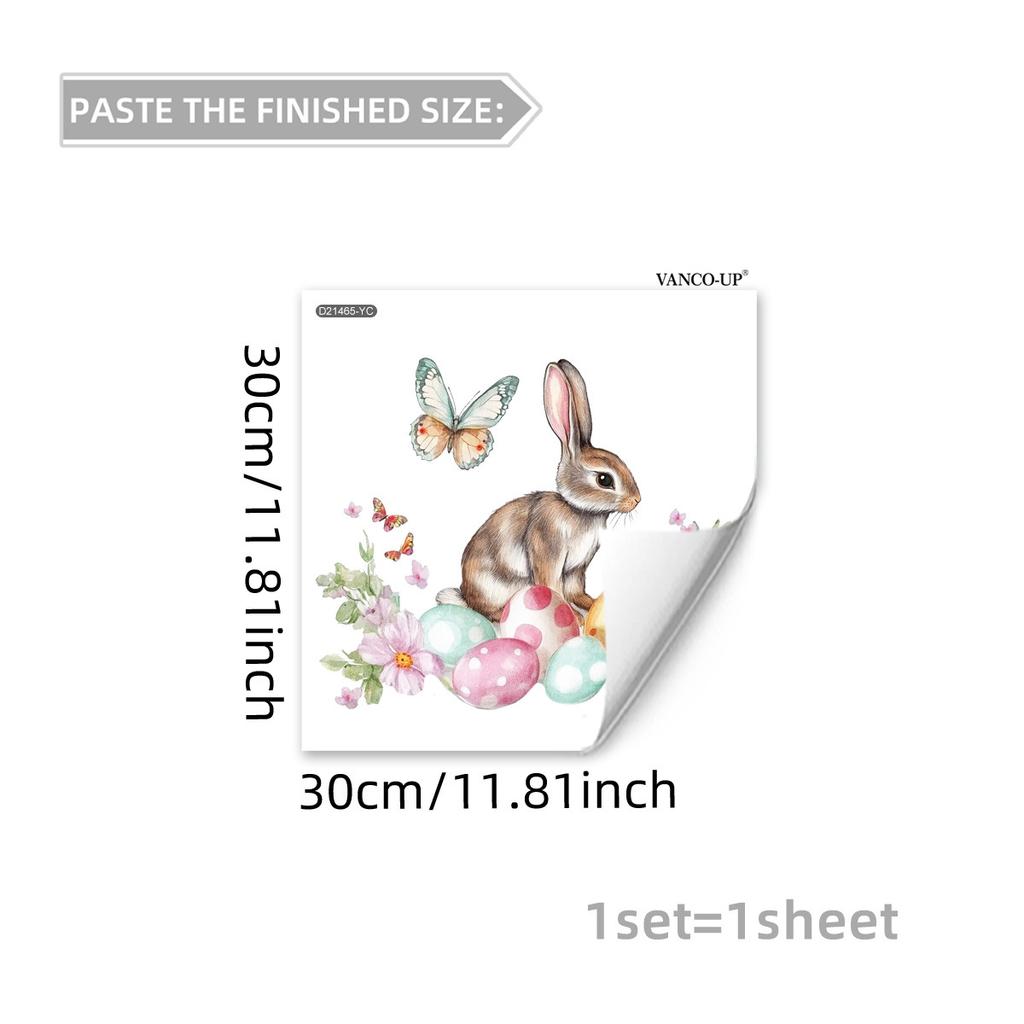 Easter Window Stickers, Creative Cute Floral Bunny Eggs Decor, Static Cling Glass Decals for Bedroom Living Room Holiday Decoration