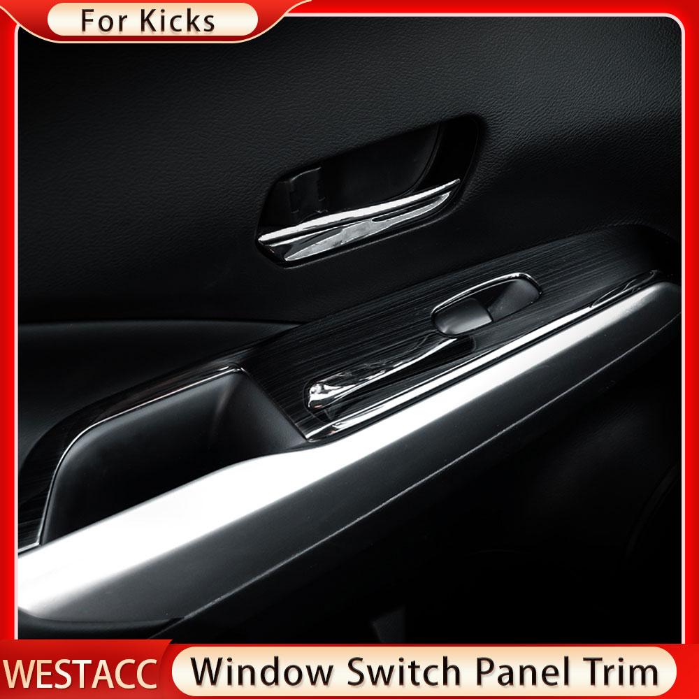4Pcs Auto Tür Armlehne Fensterheber Schalter Taste Panel Abdeckung Trim Aufkleber für Nissan Kicks 2017 - 2023 Innen