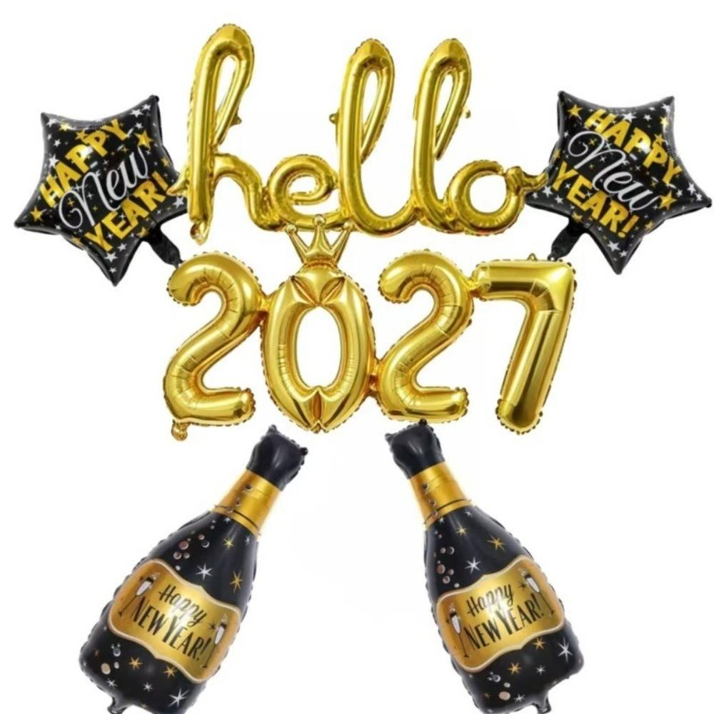 Star Shape Foil Balloon Set Champagne Bottle New Year Balloons New Year Party