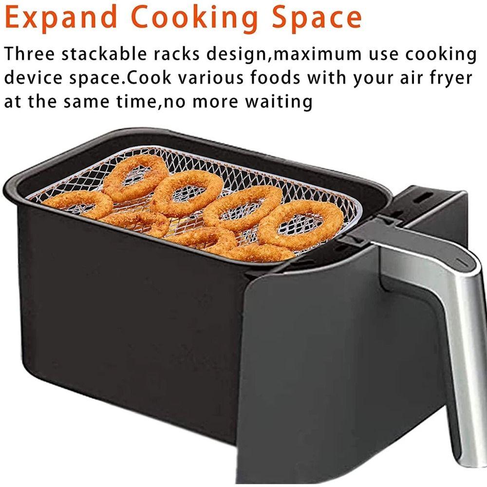 Durable Stackable Air Fryer Rack Non-Stick Stainless Steel Airfryer Tray Grill Basket Kitchen Gadgets