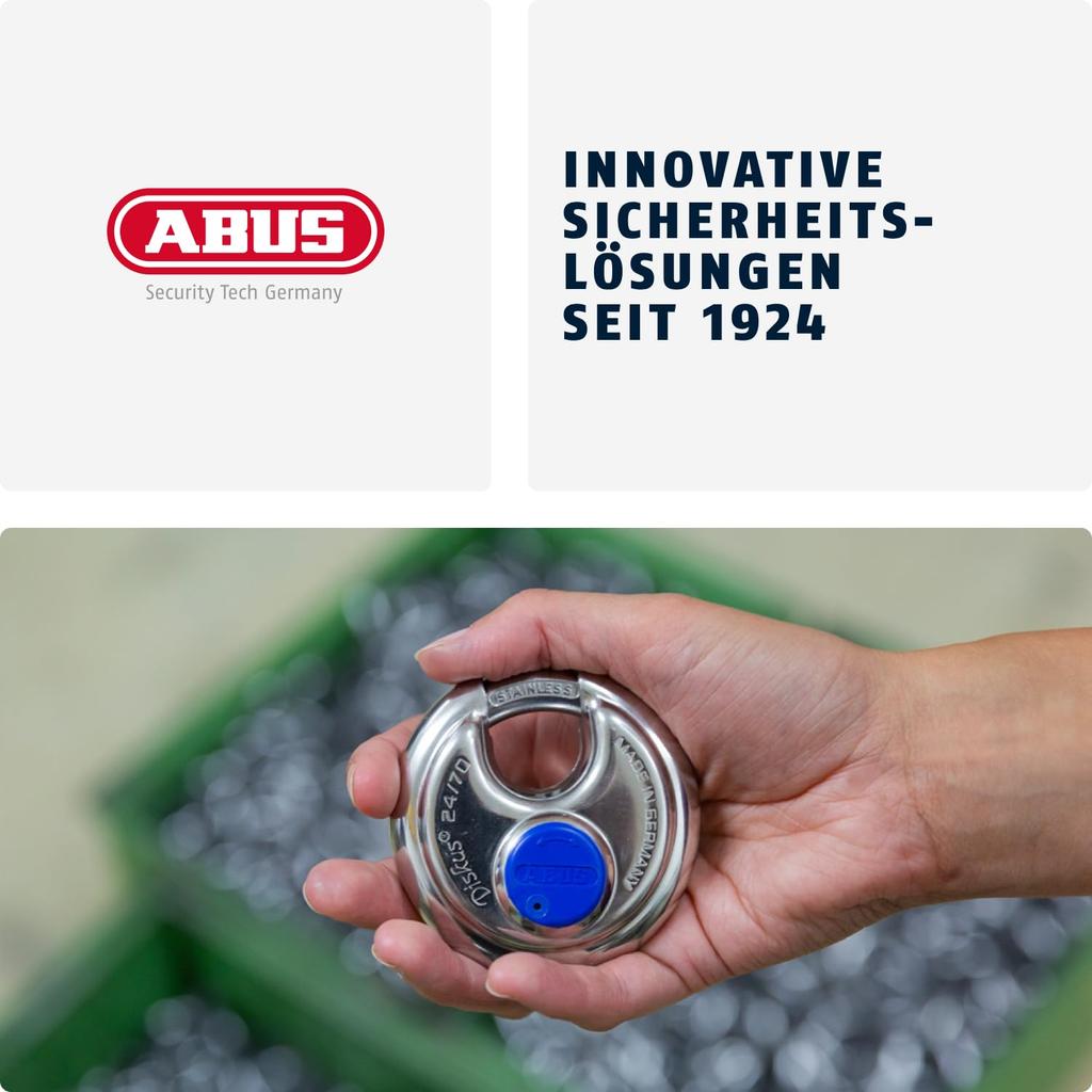 ABUS Discus Cylinder Stainless Heavy-Duty Padlock, Steel, 24IB-70