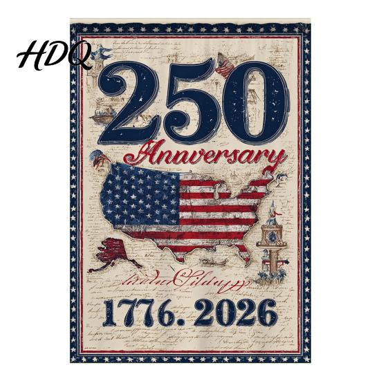 250th Anniversary Flag America Garden 250 Years of Freedom Patriotic Banner Outdoor Decoration 4th July Yard Sign for Independence Day Memorial