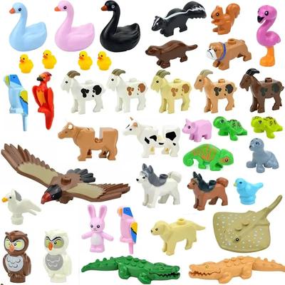 Ungiftige Stadt Tier Baustein Figuren Uhu Ziege Krokodil Hund Löwe Gepard Papagei DIY Bauernhof Straßenansicht Zubehör Steine Geschenk