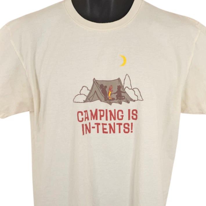 

Camping Is In Tents 100% Cotton T-shirt Mens Tees Top Mens Size Large Cream Funny Pun 4XL
