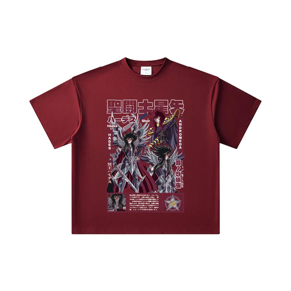 

260 GSM Double Yarn 32 Count 100% Cotton Saint Seiya V4 Hades Print Unisex Heavy Cotton T Shirt 2XL вина червоного кольору