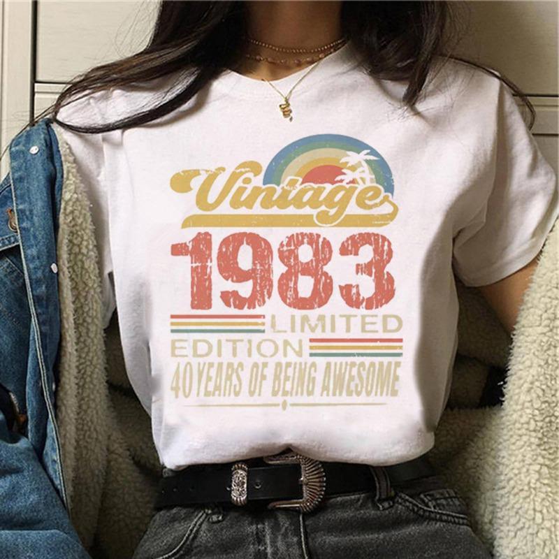 40th Birthday Manga Printed T-shirt Summer Cotton Loose Short Sleeve T-Shirts Women’s