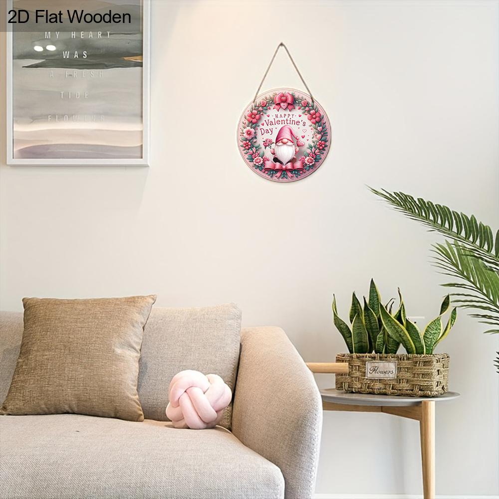 Valentine's Day Gnome Wooden Sign, Charming Round Sign for Front Door, Wall Hanging Decor - Ideal Romantic Gift for Couples