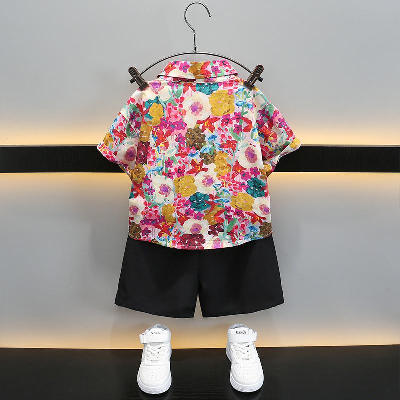 Stylish Boys Summer Short Sleeve Shirt Set For Kids With Floral Design And Soft Fabric
