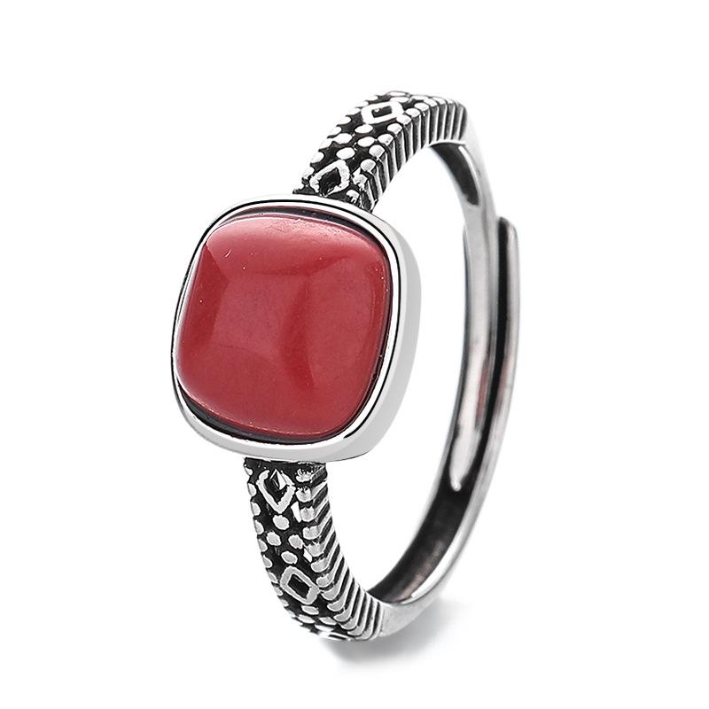 925 Sterling Silver Red Gemstone Ring Flowers Adjustable Simplicity Fashion Exquisite for Women Jewelry Wedding Gifts