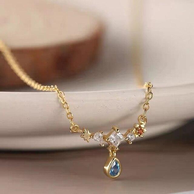 

ANENJERY ожерелье с синим цирконием и каплей воды и звездой для женщин, легкий роскошный нишевый дизайн, новая модная цепочка на ключицы, изысканный кулон