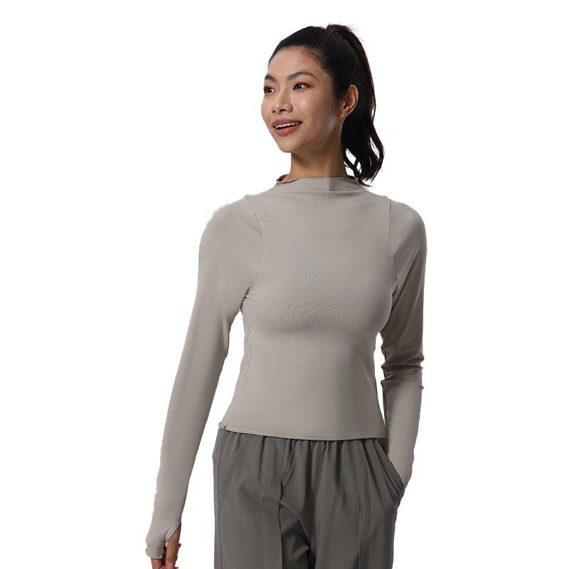 Small Turtleneck Yoga Clothes Women's Long-Sleeved Tight Spring and Autumn Workout Clothes Running Bottoming Shirt Tops Sports Long Sleeves T-shirt