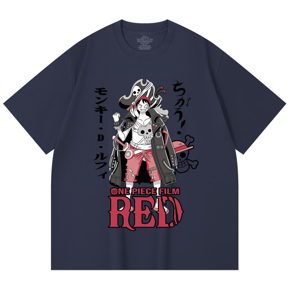 230 Gsm 100% Cotton One Piece V79 Luffy Film Red Print Unisex Heavy Cotton T Shirt