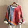 Women's Casual Long-sleeved Round-neck Retro Gradient Printed Cotton And Linen Top