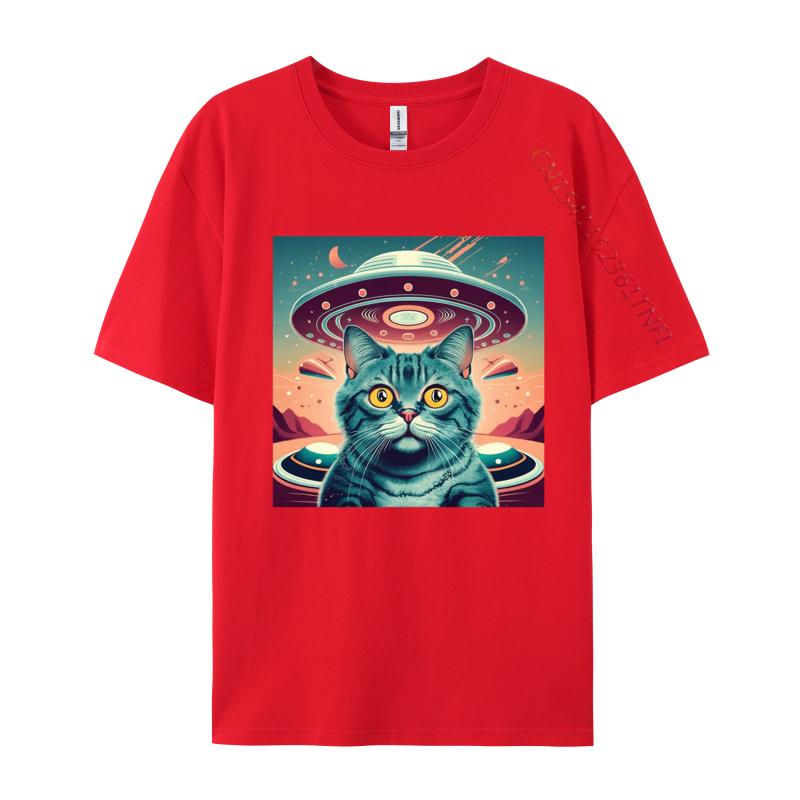 Elegant Cat Selfie Ufo Tshirt High Quality Men T Shirt Cosie Tops Shirt Unique Printed Funky Tshirt