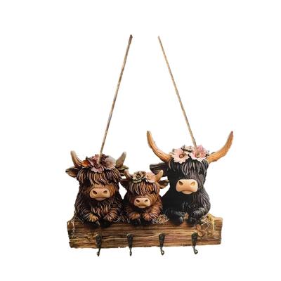 Cow Ornaments Key Holder For Wall Mount Animal Wooden Towel Key Hooks Coat Hanger