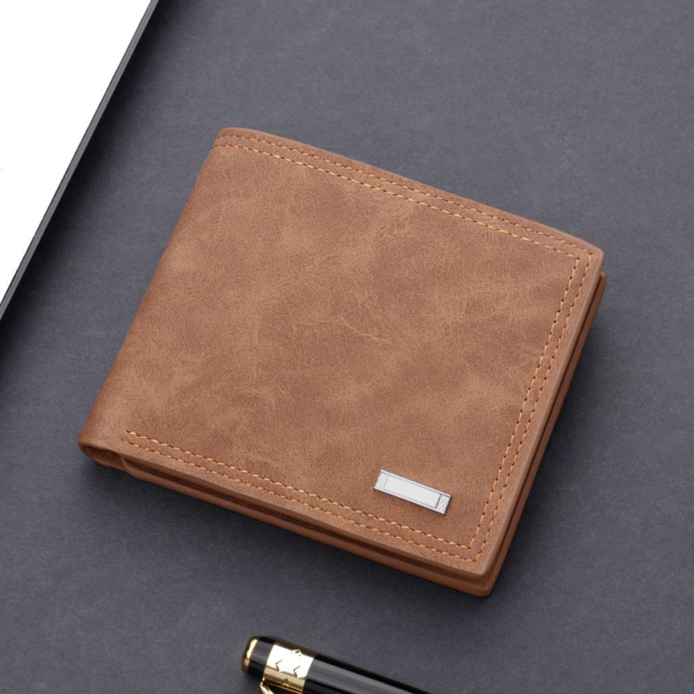 Minimalist PU Leather Men's Short Wallet Black Coffee Two-fold Retro Coin Purse Large Capacity ID Card Holder Men Women