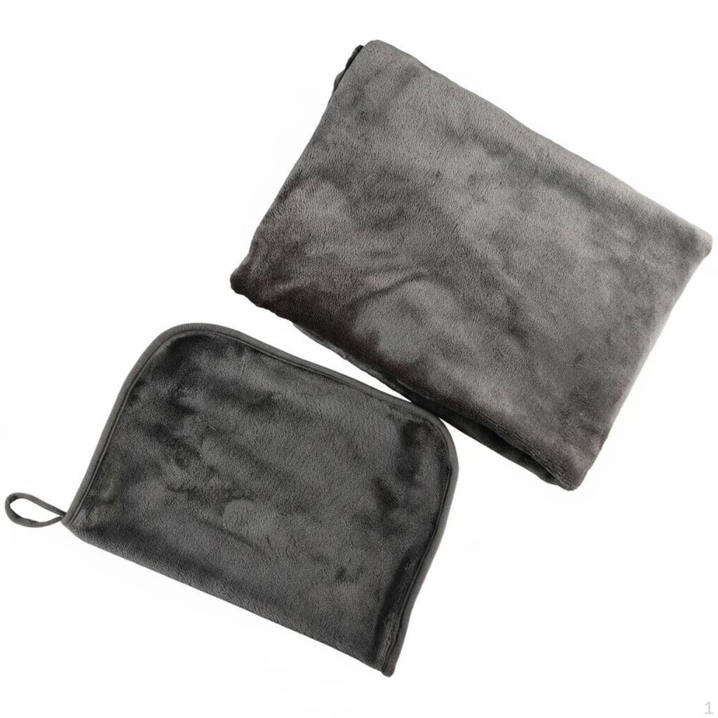Flannel Trip Blanket Pillow 2 In 1 Set Foldable for Outdoor Black