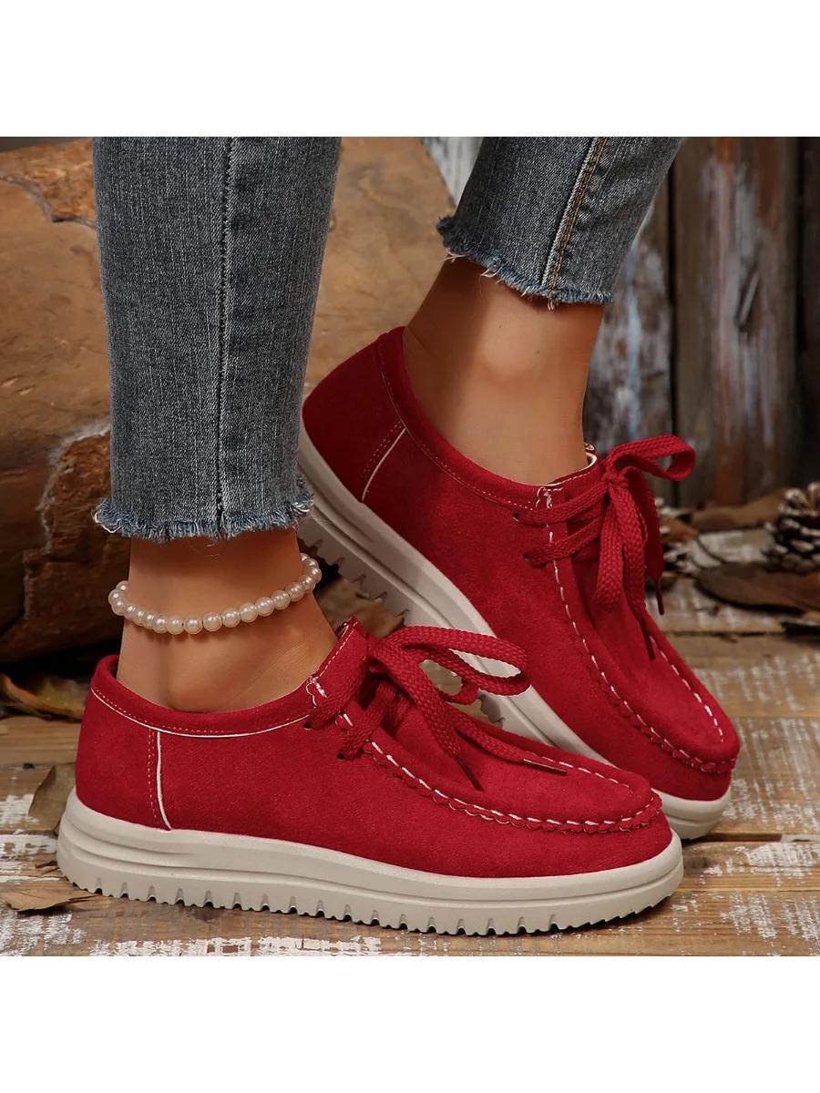 

Fashion Plus Size Single Shoes Autumn New Round Toe Lace-Up Front Suede Soft Sole Anti-slip Wear-resistant Flats 36