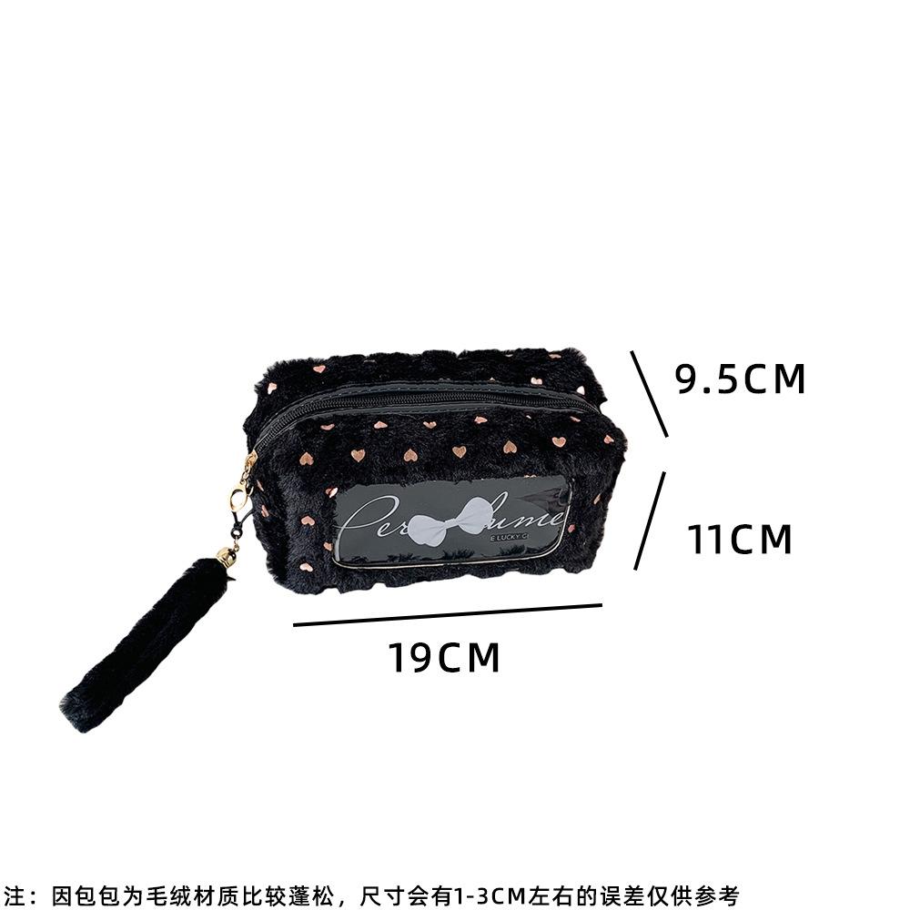Student Bow Pencil Case Candy Color Transparent Stationery Pouch Makeup Bag Women Travel Wash Bag Plush Cosmetic Organizer Bags