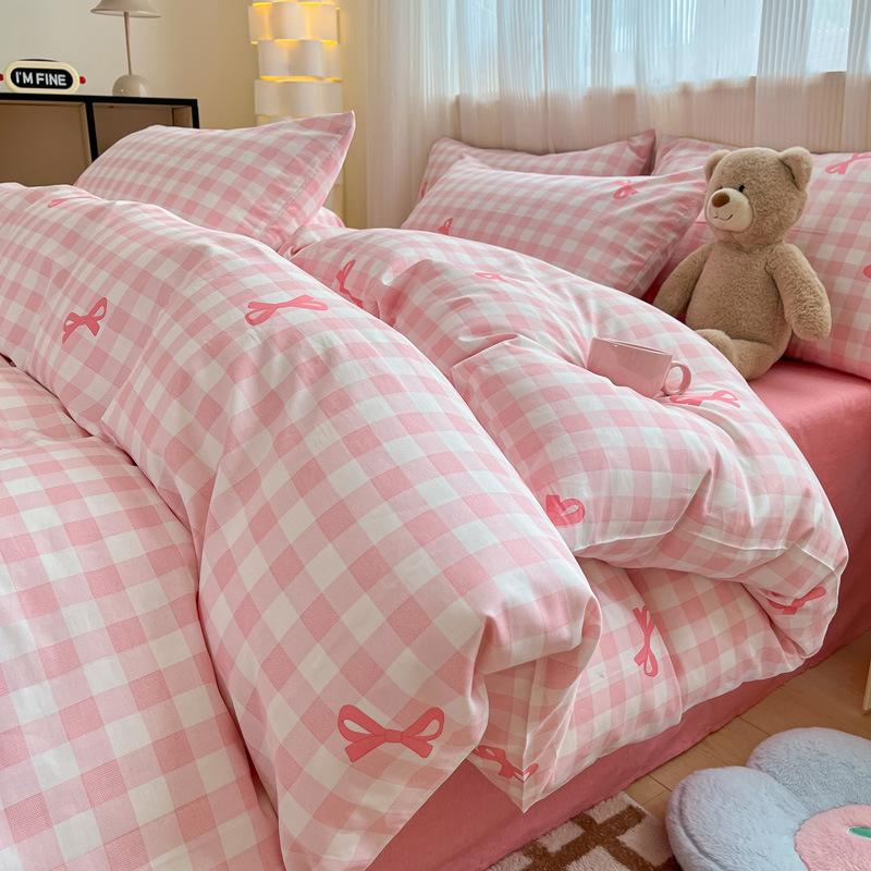 Small Fresh Cotton Four-piece Dormitory Pure Cotton Plaid Three-piece Bed Sheet