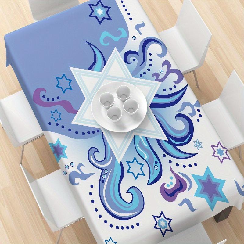 Jewish New Year Rectangle Tablecloth for Table Decor Holiday Party Waterproof Reusable Table Cloth for Table Family Dinner