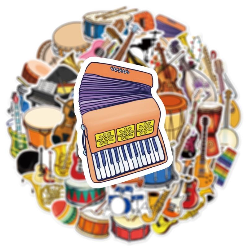 50pcs Cartoon Musical Instruments Stickers Graffiti for Phone Laptop Guitar Helmet Travel Luggage Skateboard DIY Decals
