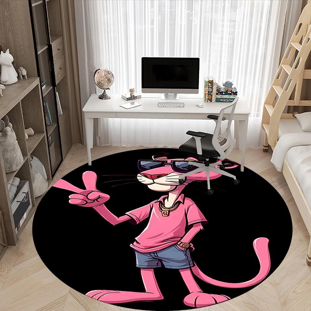 1PC Pink Panther Office Round Area Rug, Indoor Mat Suitable For Office, Under Office Chairs Bedroom Living Room Home Decor DT1212075