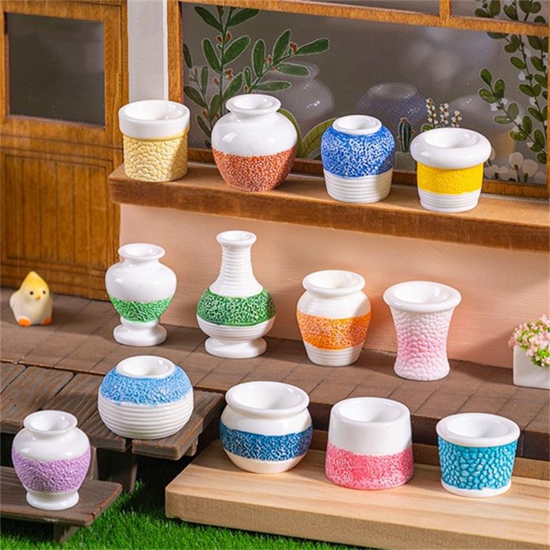 5PCS Cute Dollhouse Miniature Toy Colorful Patterned Vase Model Home DIY Decor Kids Play Toy Micro Landscape Ornaments Gifts