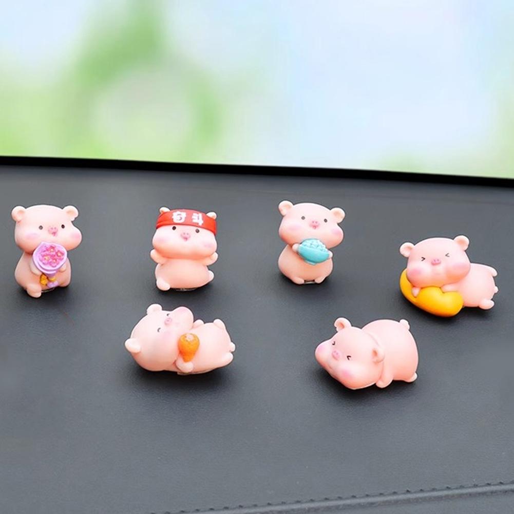 6Pcs Mini Cute Pigs Car Center Console Ornaments Micro Animal Screen Decoration Car Interior Accessories