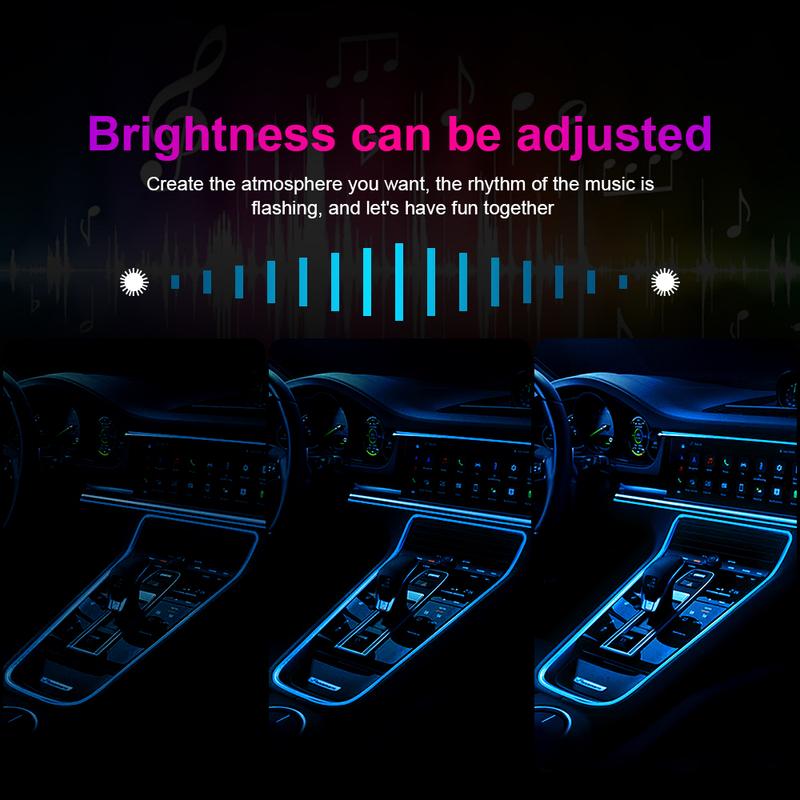 1/2/3/4/5M Car LED Ambient Lights Strip RGB Neon Optical Fiber Multiple Mode Interior Atmosphere Lighting DIY USB EL Wiring Lamp