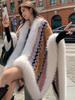 New Faux Fur Collar Imitation Cashmere Elegant Women Scarf Winter Striped Poncho Warm Thick Wrap Capa Para Mujer Pashmina Shawl