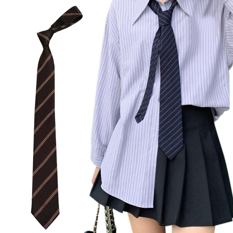 Lazy Tie Hand-tied Neckties Japanese Style Striped Collar Tie for School Shirt